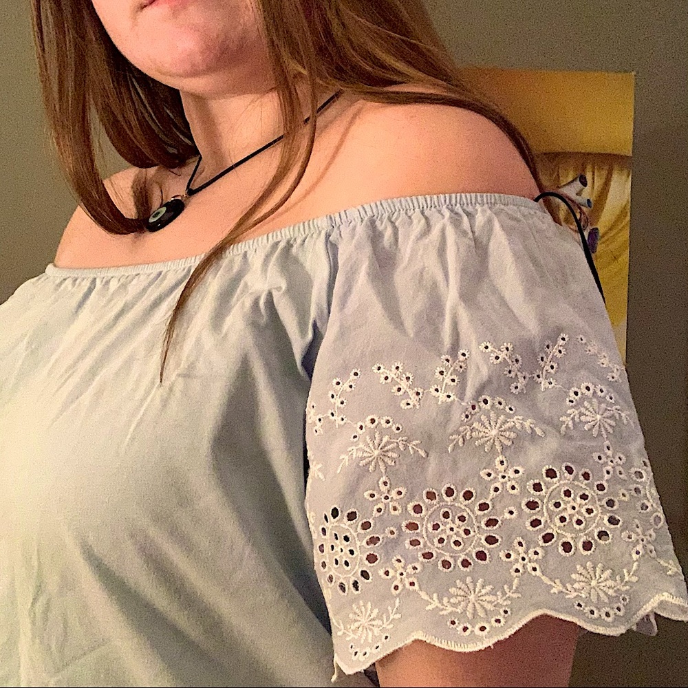 H&M Blue Floral off the shoulder Top